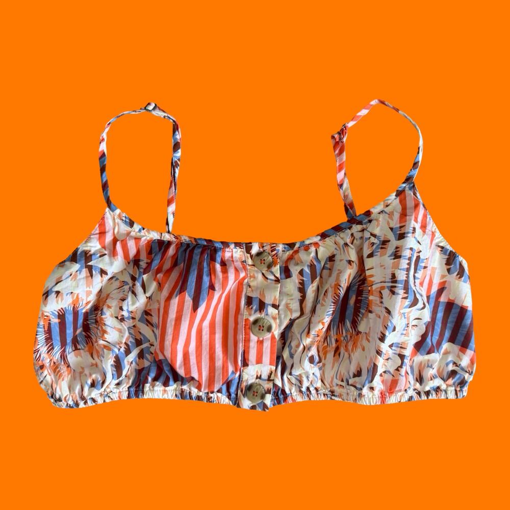 Anthropologie Floral Button Up Crop Top Bra Top MEDIUM